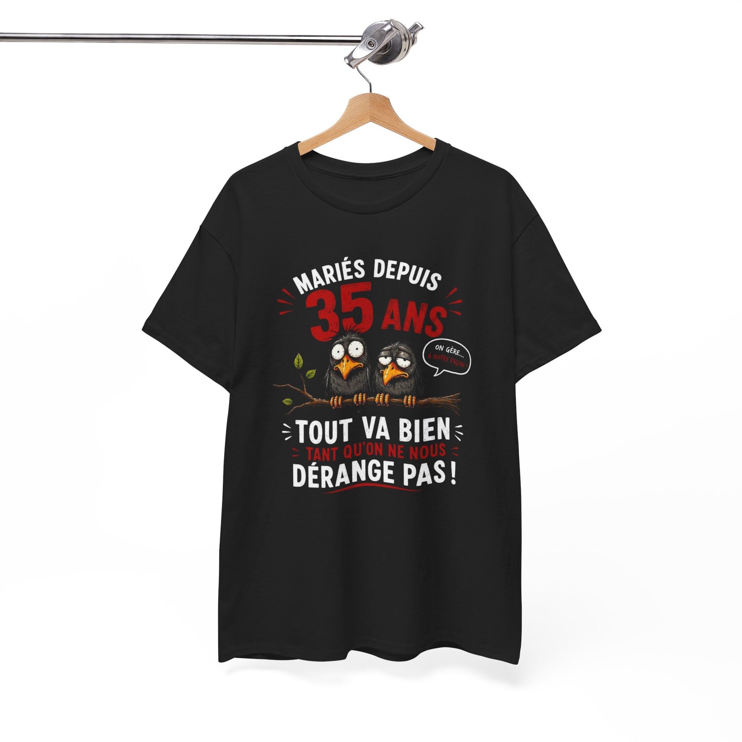 Tee-Shirt Homme Femme Mariés Depuis 35 Ans – Cadeau Anniversaire de Mariage Noces de Rubis – Humour Couple Original