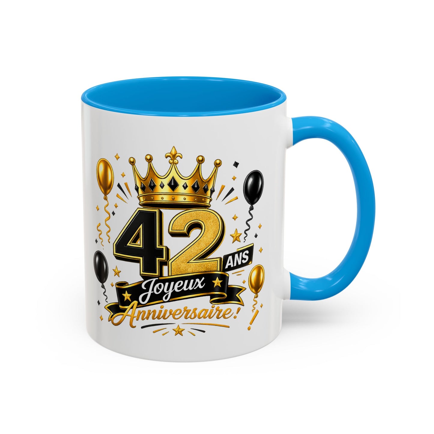 Mug Joyeux 42 Ans – Tasse Anniversaire 42 Ans – Cadeau Original pour Femme Homme – Idée Cadeau 42e Anniversaire Noir Bleu Rouge