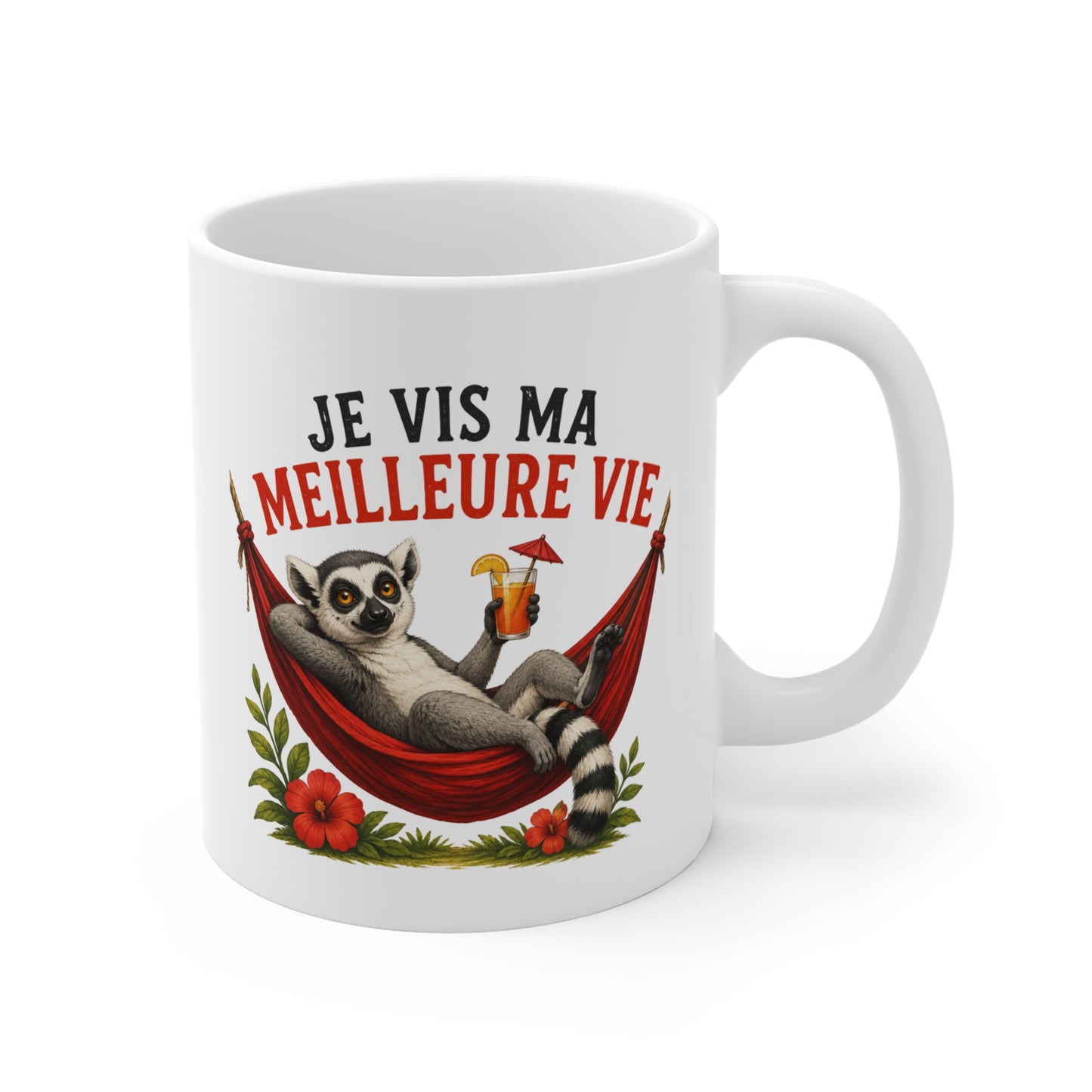 Mug Humour Homme et Femme – Lémurien Hamac Vacances Détente Farniente – Cadeau Original Drôle pour Amateur de Relaxation 325 ml