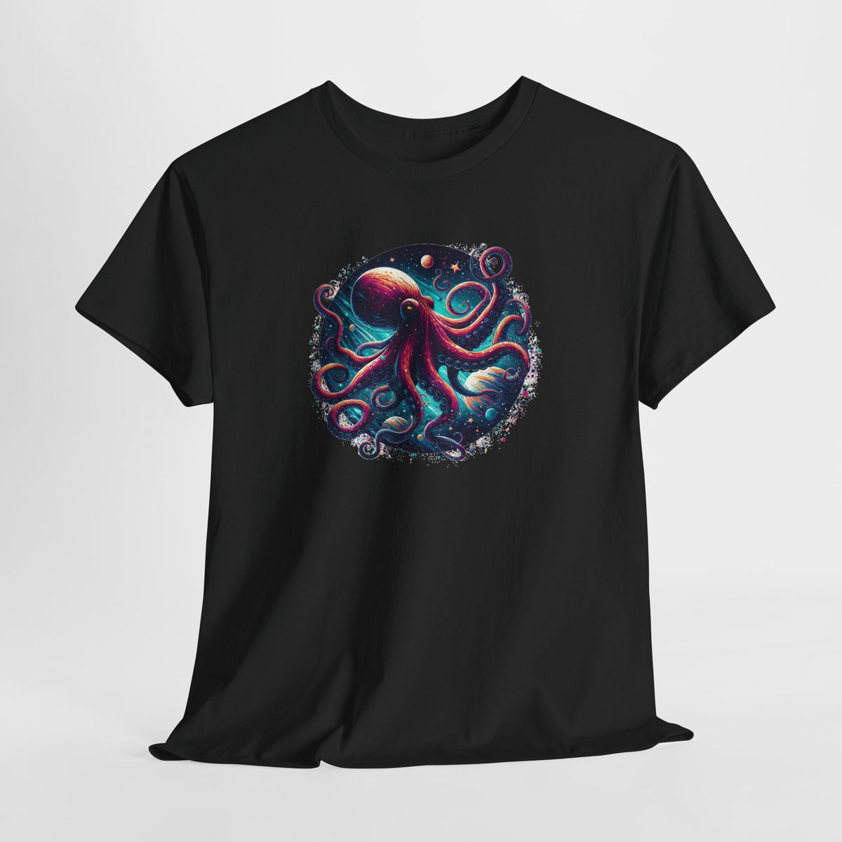 Tee Shirt Pieuvre Cosmique Homme Femme – T-Shirt Poulpe Espace Galaxie Planètes – Animal Marin Fantasy Coloré