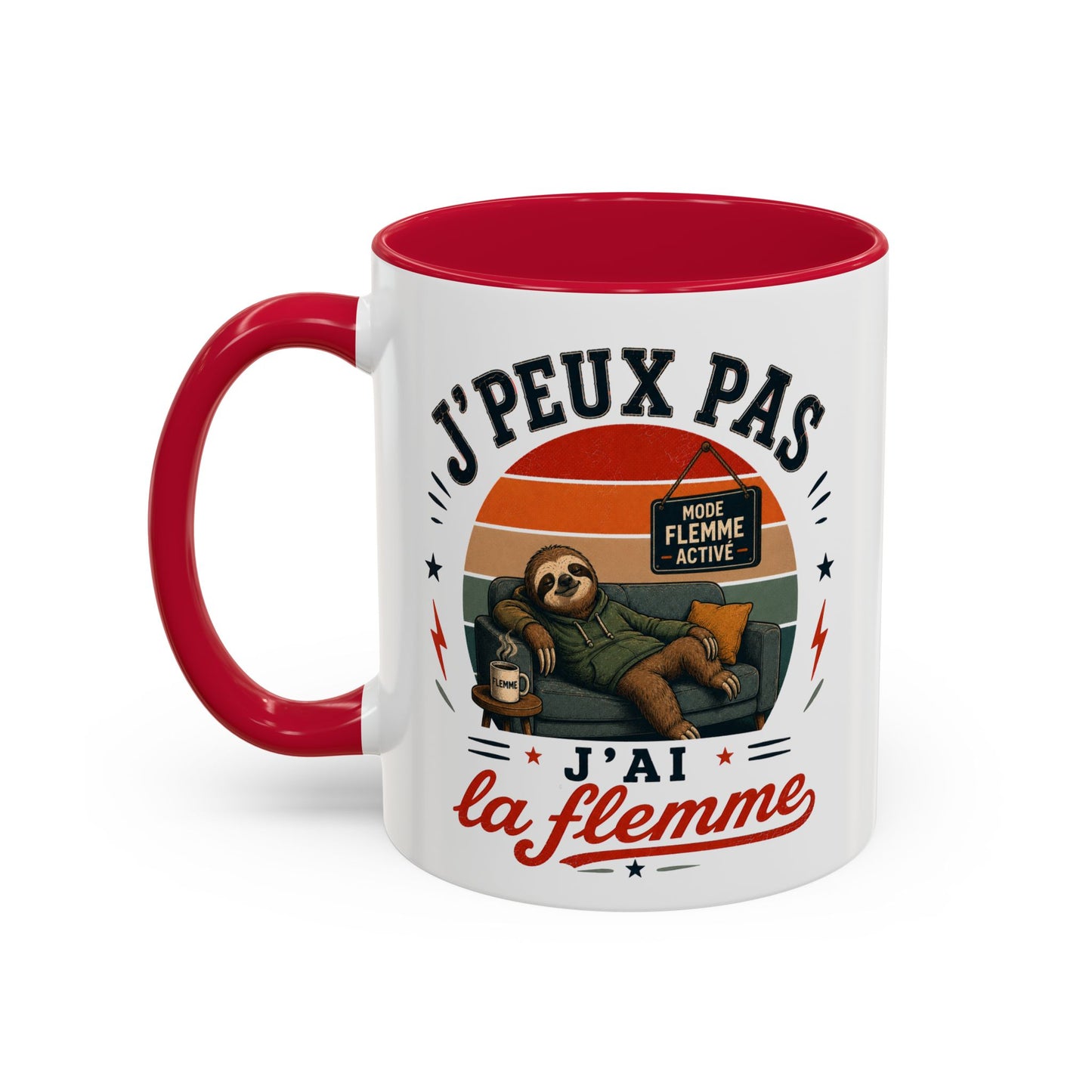 Tasse J’Peux Pas J’Ai La Flemme – Mug Humour Vintage avec Paresseux – Cadeau Drôle Homme Femme 325ml