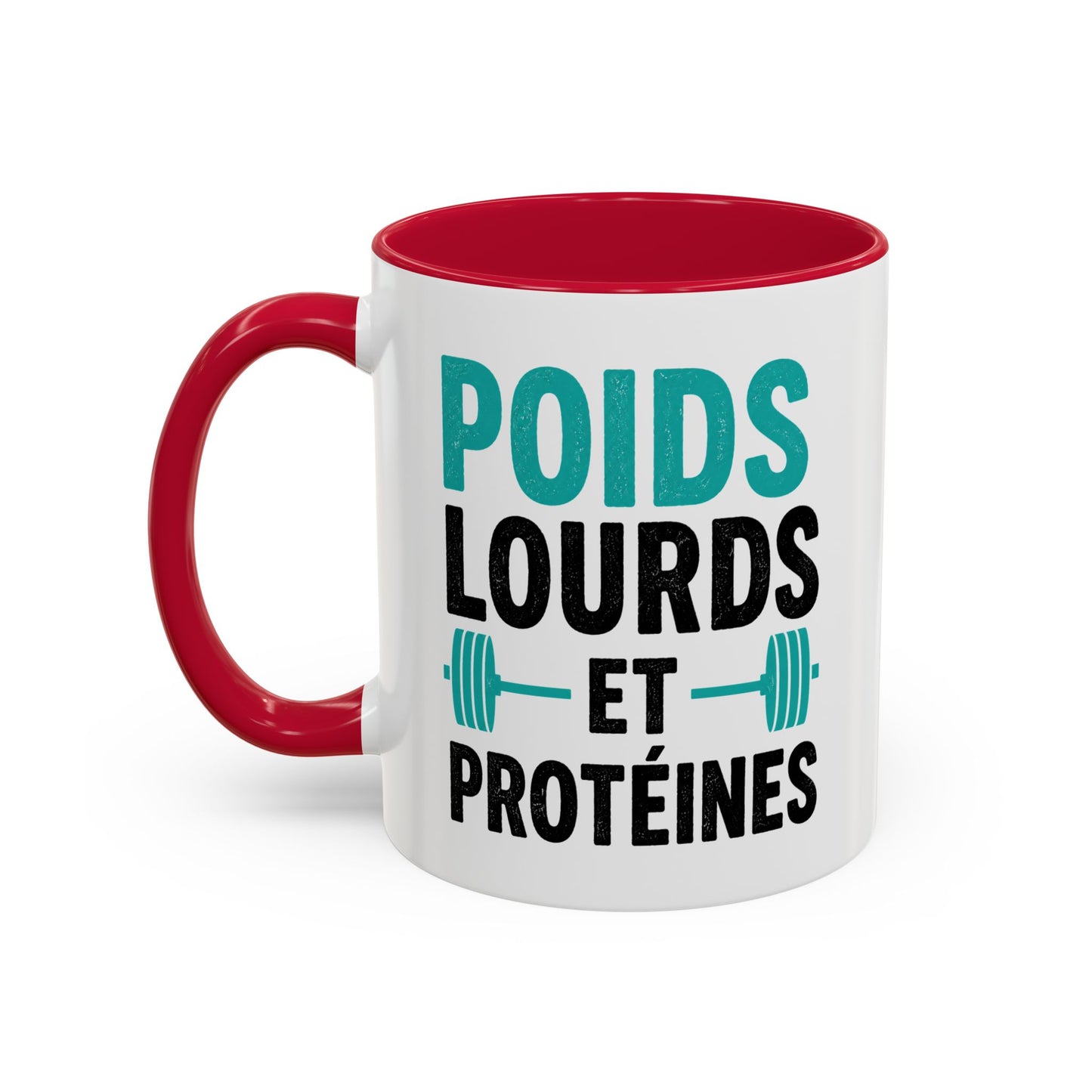 Mug Fitness Musculation – Tasse Haltères Protéines – Cadeau Sportif Original Homme et Femme Noir Bleu Rouge
