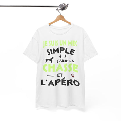 Tee shirt Homme Je suis un mec simple j'aime la chasse et l'apéro idée cadeau humour drôle