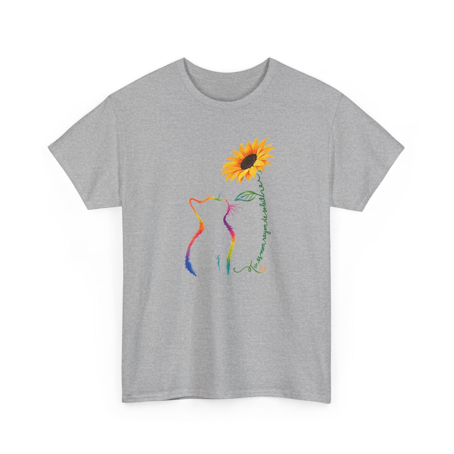 Tee Shirt Femme Chat Tournesol Coloré Amour Animal Fleur Cadeau Amoureuse des Chats Original