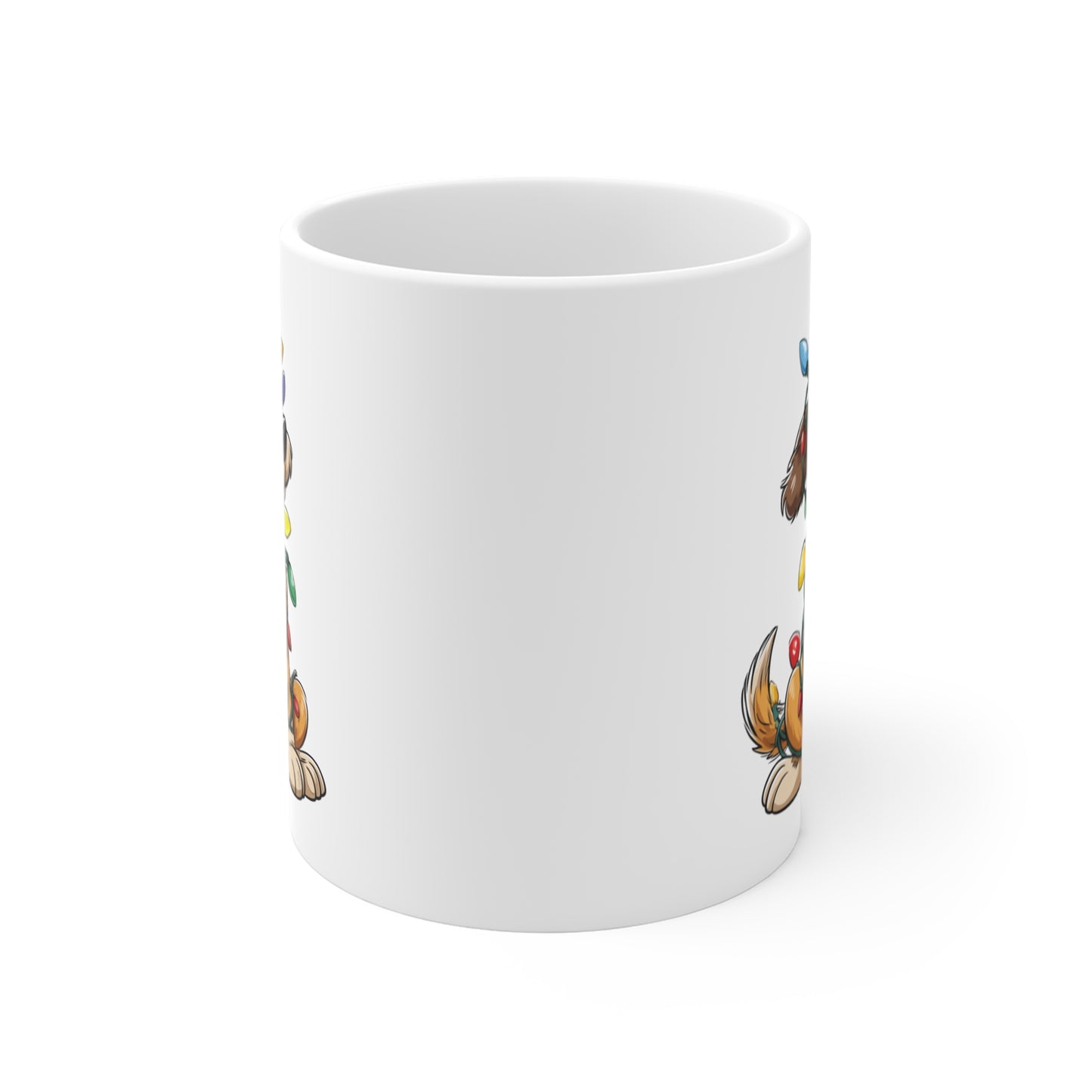 Tasse Chien de Noël Rigolo – Mug Céramique 325 ml – Guirlandes Lumineuses et Illustration Festive