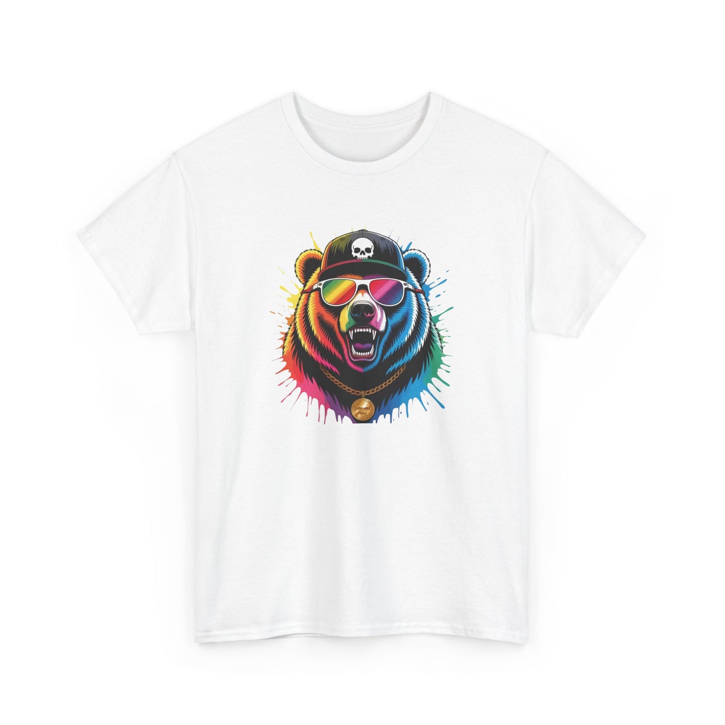 T-Shirt Ours Stylé Lunettes Colorées – Tee Shirt Bear Streetwear – Cadeau Original Hip Hop Noir Blanc Gris