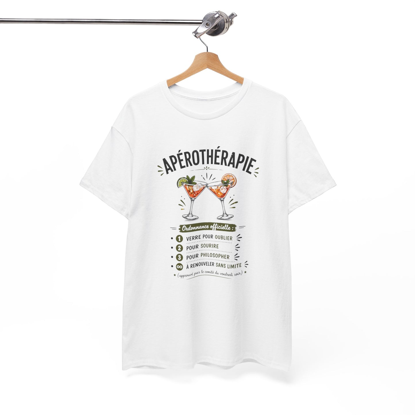 T-Shirt Apérothérapie Homme Femme – Tee Shirt Humour Apéro Cocktail – Cadeau Drôle Soirée Amis Weekend Noir Blanc Gris