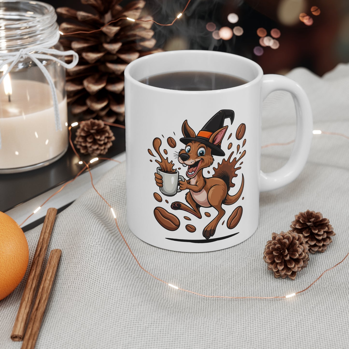 Mug Kangourou Sorcier Café – Tasse Céramique 325ml – Illustration Animalière Drôle
