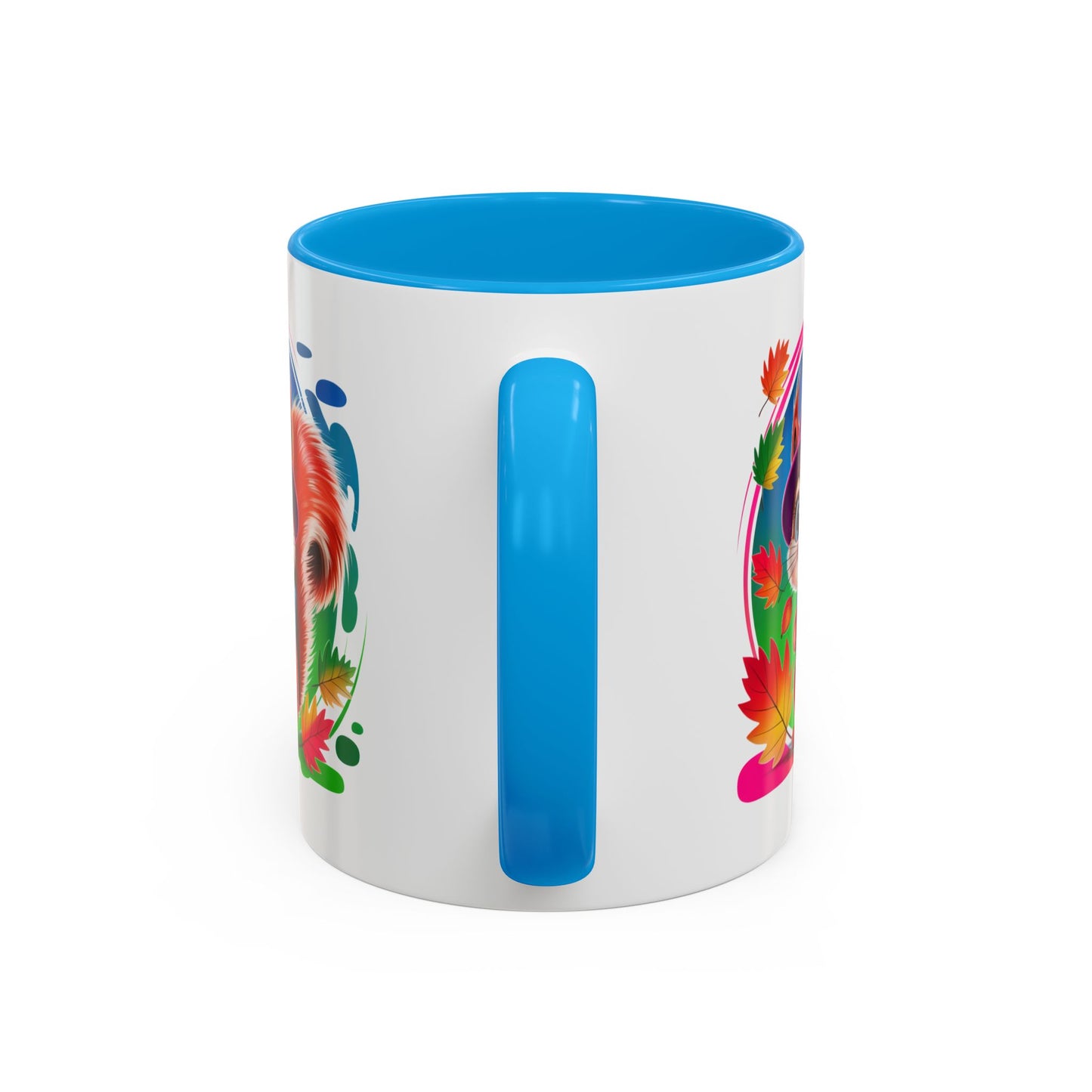 Mug Écureuil Mignon – Tasse Animal Automne Feuilles Colorées Kawaii – Cadeau Original Enfant Adulte – Céramique 325ml Noir Bleu Rouge