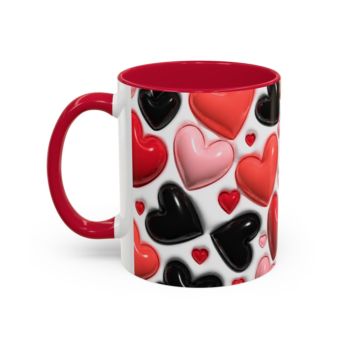 Mug Love Cœurs – Tasse Romantique Motif Cœurs Rouges Roses Noirs – Cadeau Couple Amour Saint Valentin Femme Homme Céramique 325ml