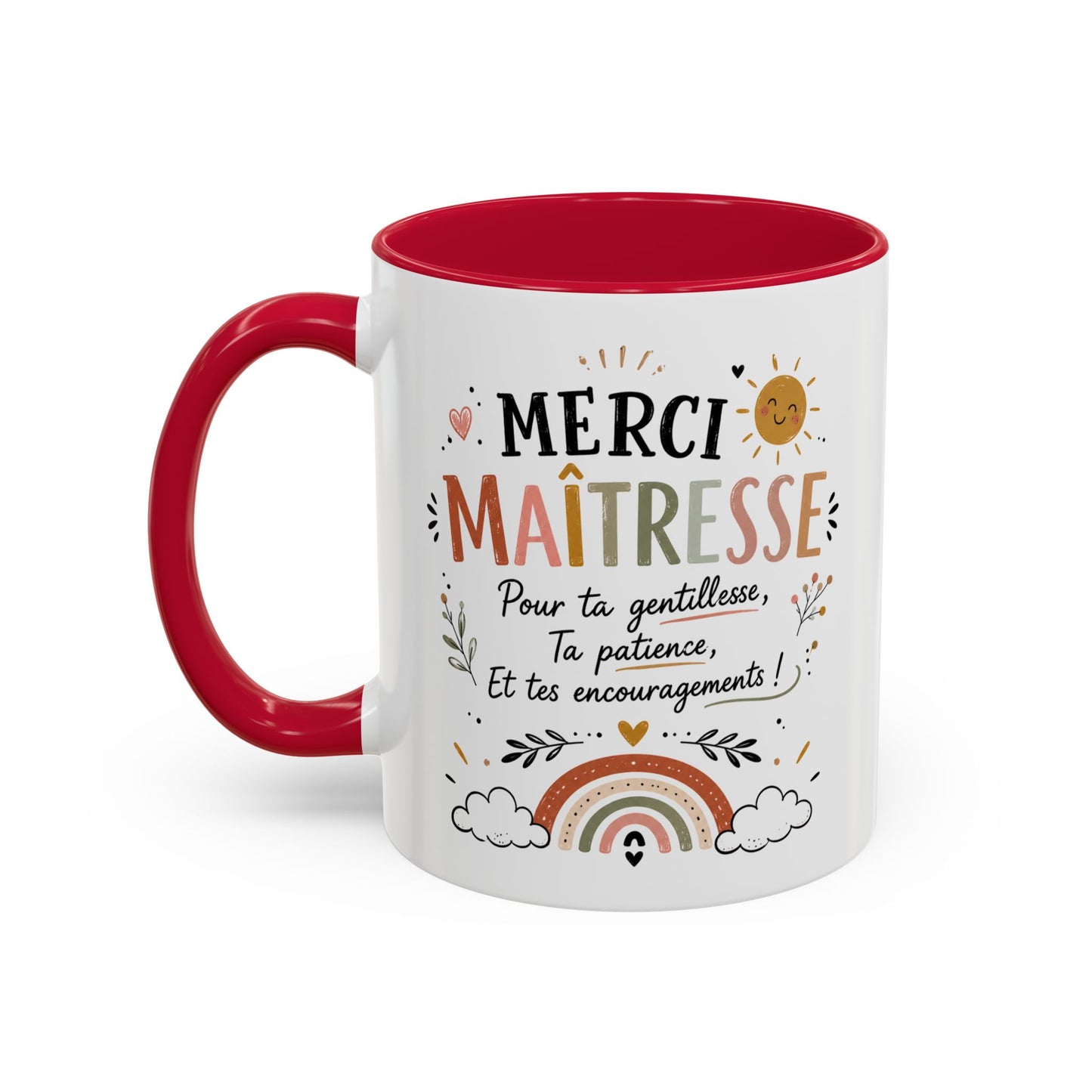 Tasse Merci Maîtresse – Mug Bohème Arc-en-Ciel – Cadeau Maîtresse École Femme 325ml