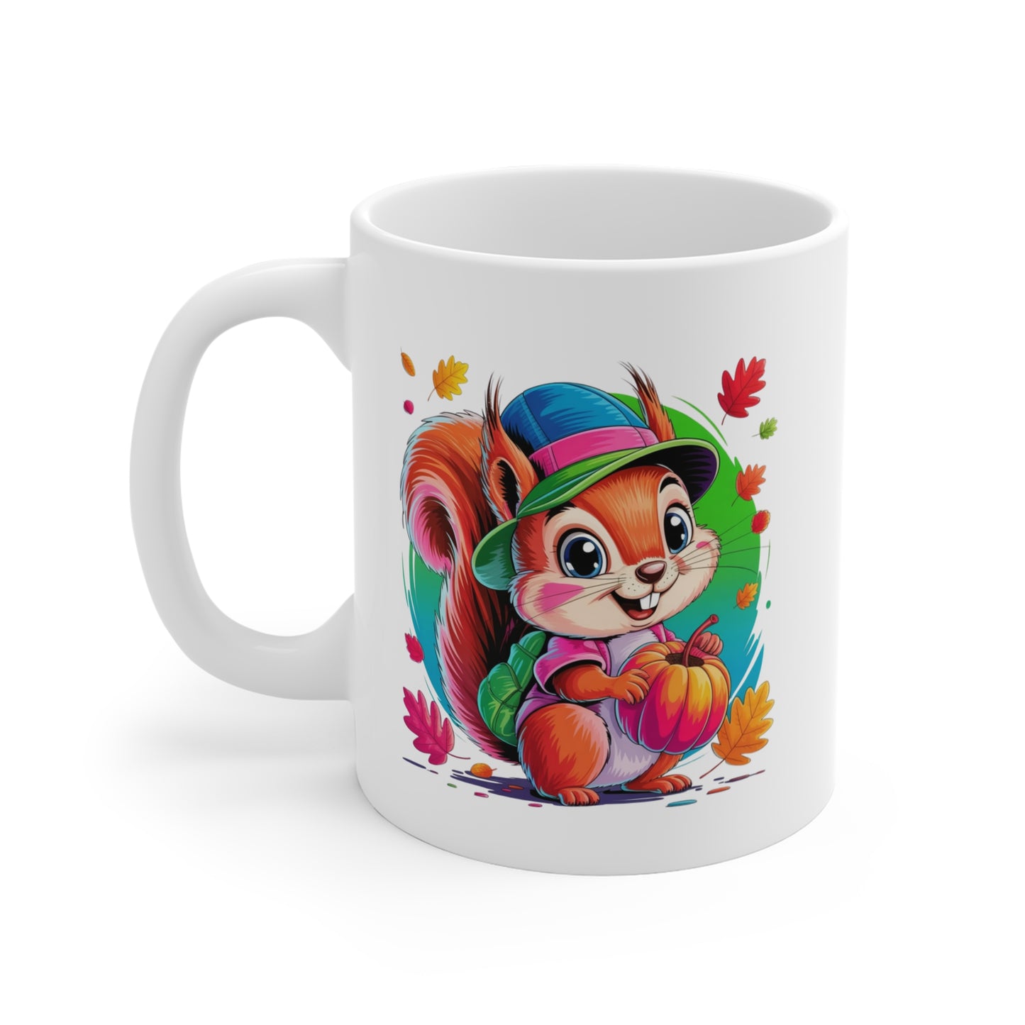 Tasse Écureuil Automne – Mug Animal Mignon avec Citrouille et Feuilles Colorées – Design Kawaii Nature – Cadeau Saison Automnale 325ml