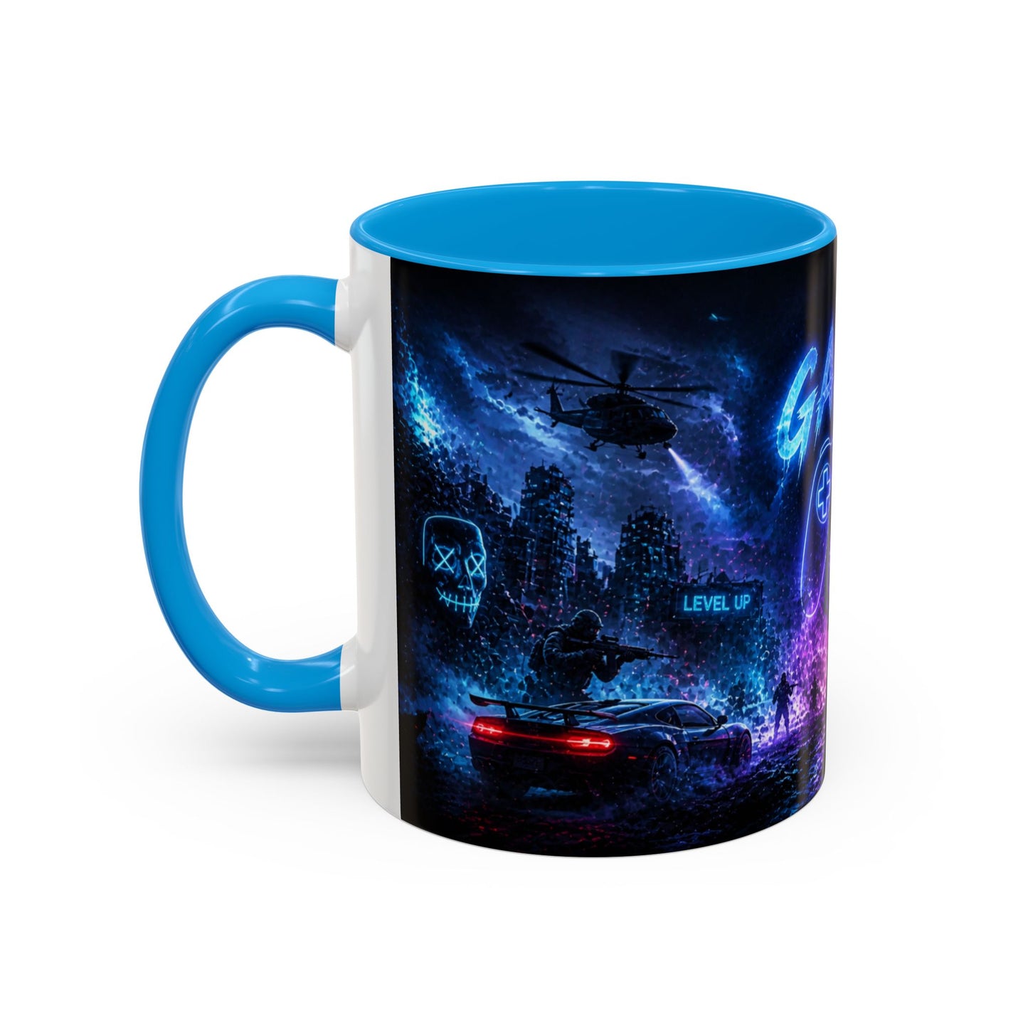 Tasse Gamer Néon Futuriste – Mug Jeux Vidéo Manette et Univers Gaming – Design Arcade Coloré – Céramique 325ml