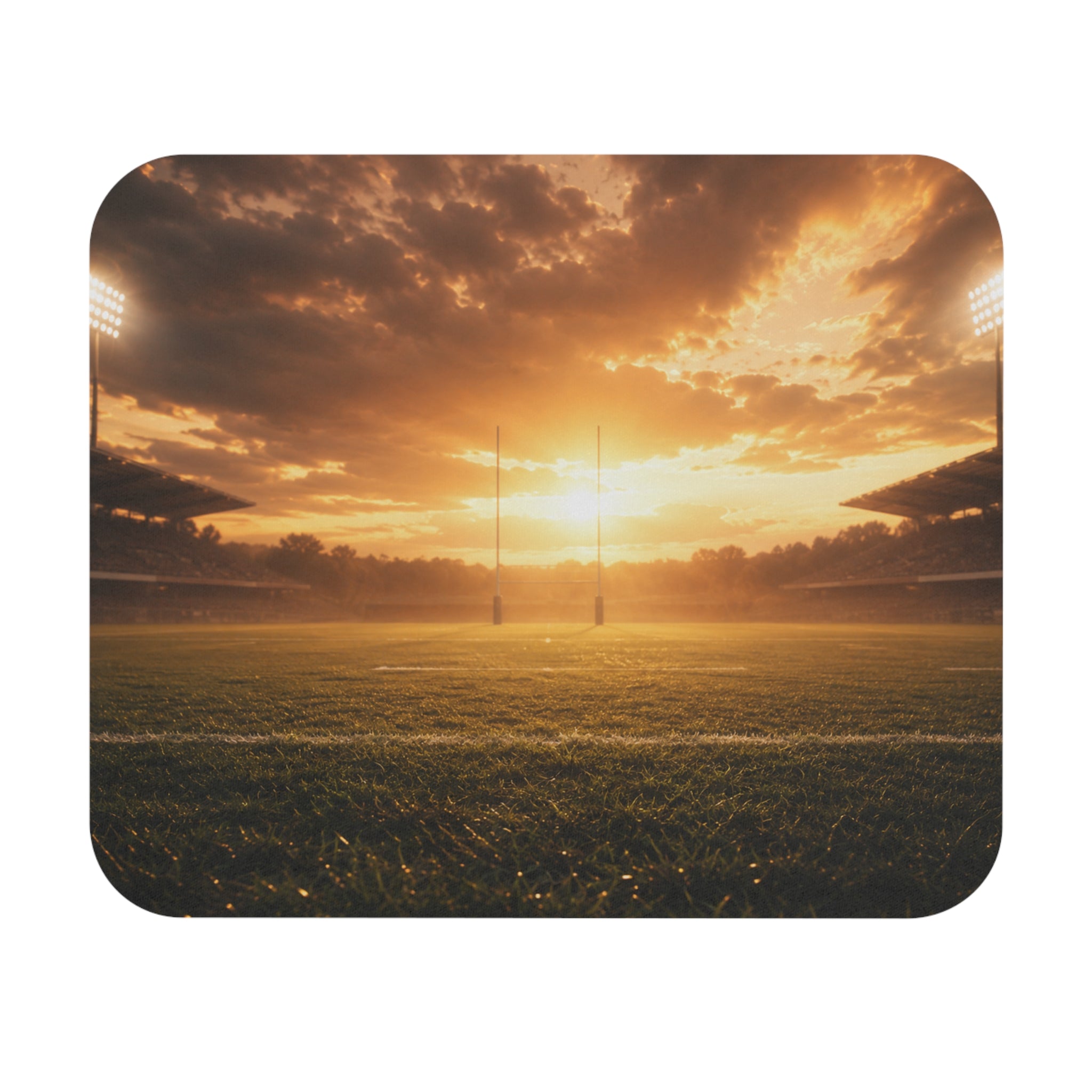 Tapis de Souris 22x18cm Terrain de Rugby – Stade de Rugby au Coucher du Soleil – Décoration Bureau Gaming – Design Sport Vintage