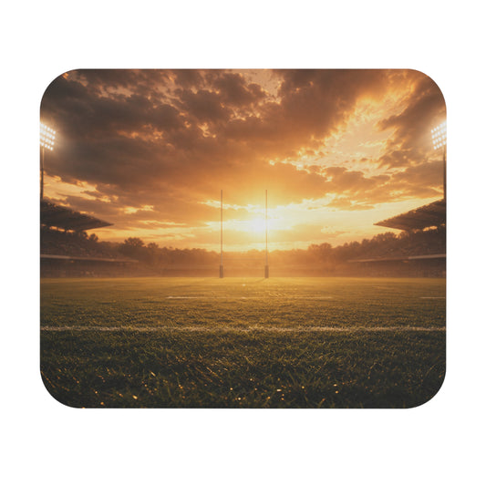 Tapis de Souris 22x18cm Terrain de Rugby – Stade de Rugby au Coucher du Soleil – Décoration Bureau Gaming – Design Sport Vintage