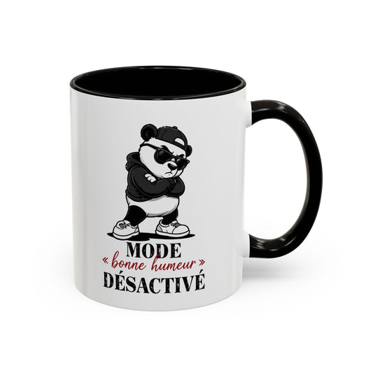 Mug Panda Humour – “Mode Bonne Humeur Désactivé” – Tasse Panda Lunettes Streetwear – Cadeau Drôle Homme Femme – Céramique 325ml Noir Bleu Rouge