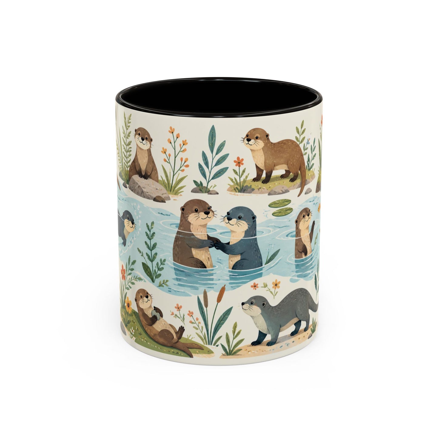 Tasse Loutres Mignonnes – Mug Animaux Nature et Rivière – Design Illustration Douce et Aquarelle – Céramique 325ml