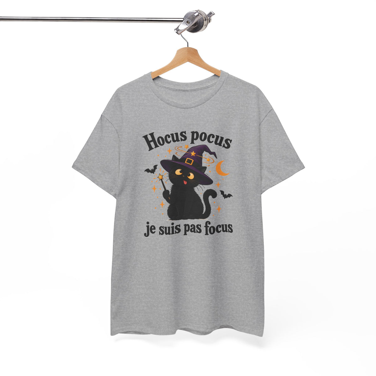 Tee Shirt Chat Noir Sorcier Homme Femme – Hocus Pocus Je Suis Pas Focus – T-Shirt Humour Halloween Chat
