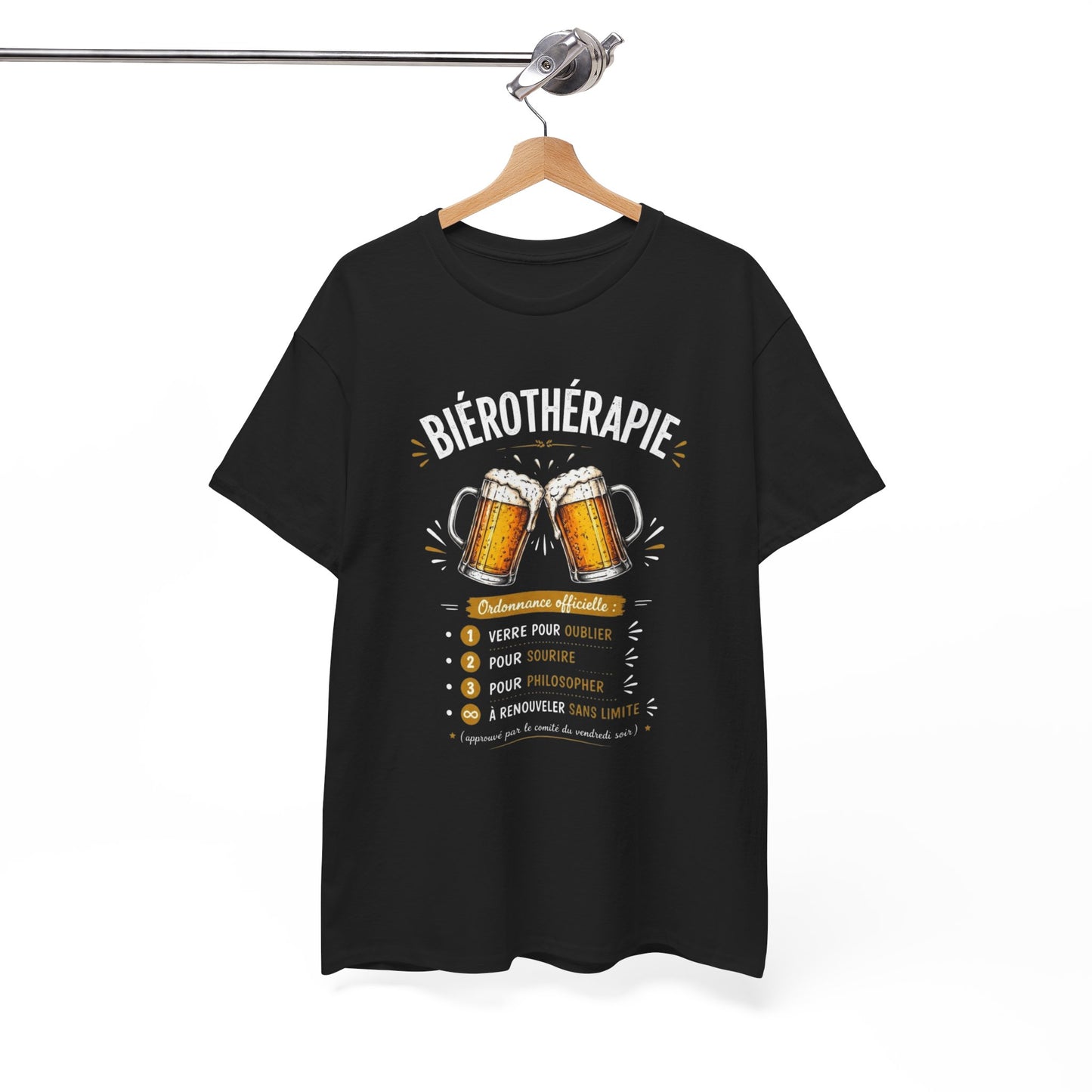 T-Shirt Biérothérapie Homme Femme – Tee Shirt Humour Bière Apéro – Cadeau Drôle Amateur Bière Soirée Noir Blanc Gris