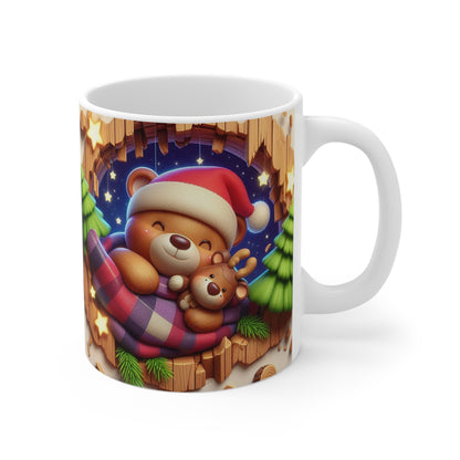 Tasse Ourson de Noël – Mug Céramique 325ml – Cadeau Hiver Cocooning avec Doudou Renne