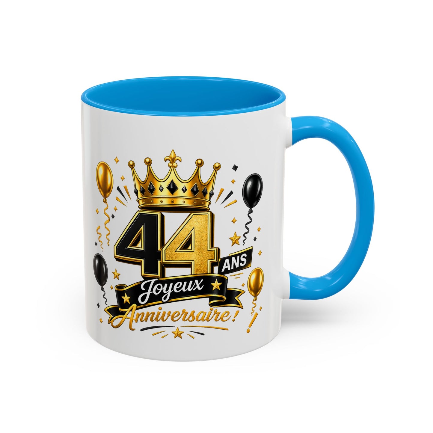 Mug Joyeux 44 Ans – Tasse Anniversaire 44 Ans – Cadeau Original pour Femme Homme – Idée Cadeau 44e Anniversaire Noir Bleu Rouge