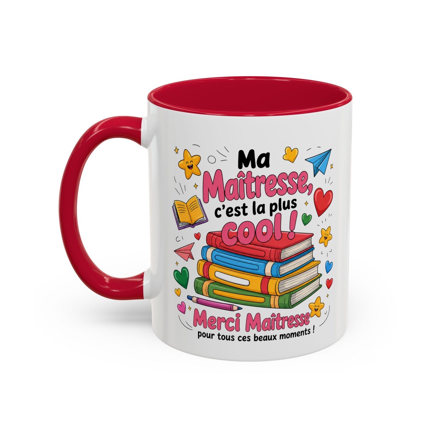 Tasse Merci Maîtresse – Mug Cadeau Fin d’Année École Primaire – Remerciement Enseignante 325ml Noir Bleu Rouge