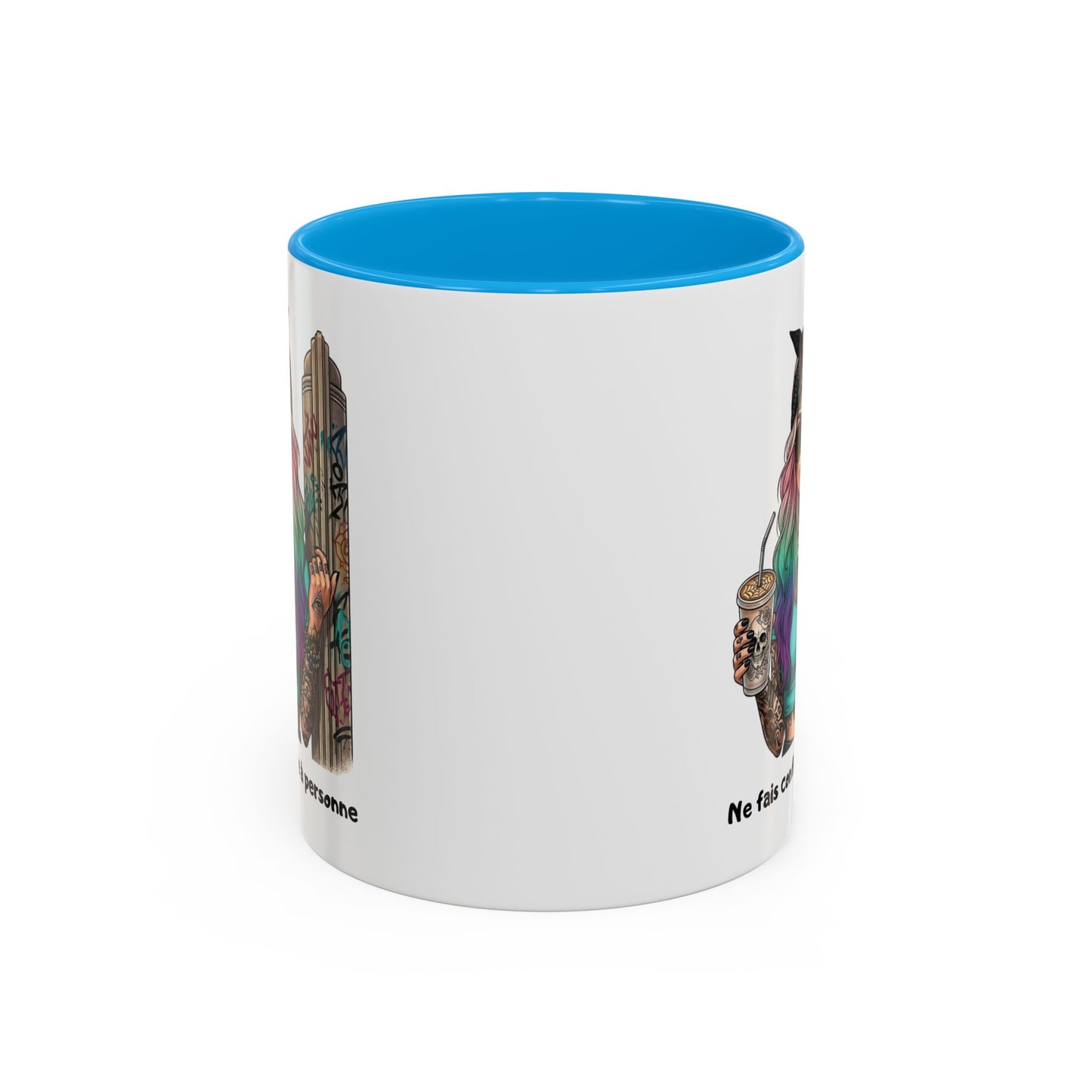 Tasse Femme Tattoo Street Art 325ml – Mug Céramique Design Urbain Coloré Cheveux Multicolores