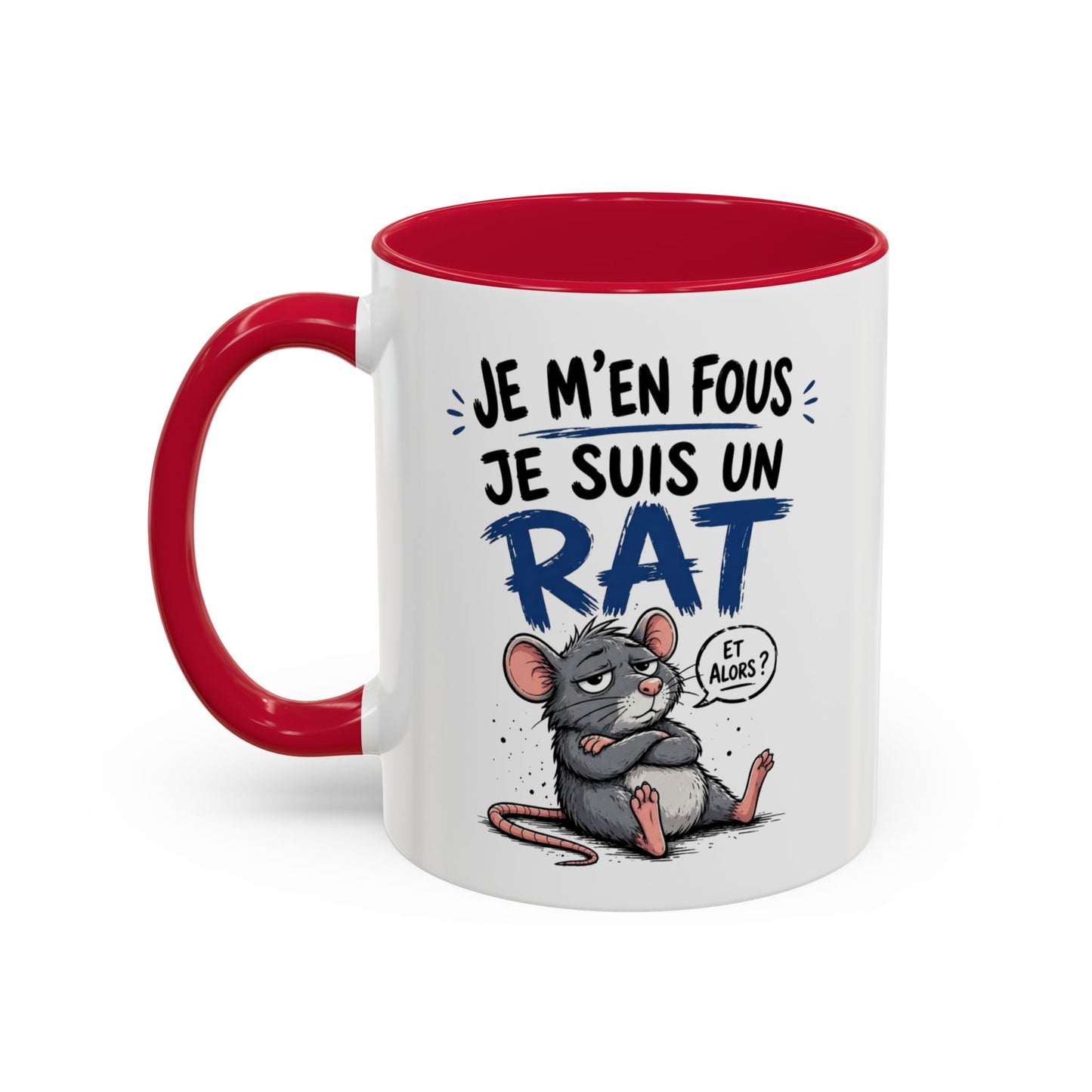 Mug Humour Sarcastique – Je M’en Fous Je Suis Un Rat – Tasse Souris Drôle et Décalée – Cadeau Original Céramique 325ml Noir Bleu Rouge