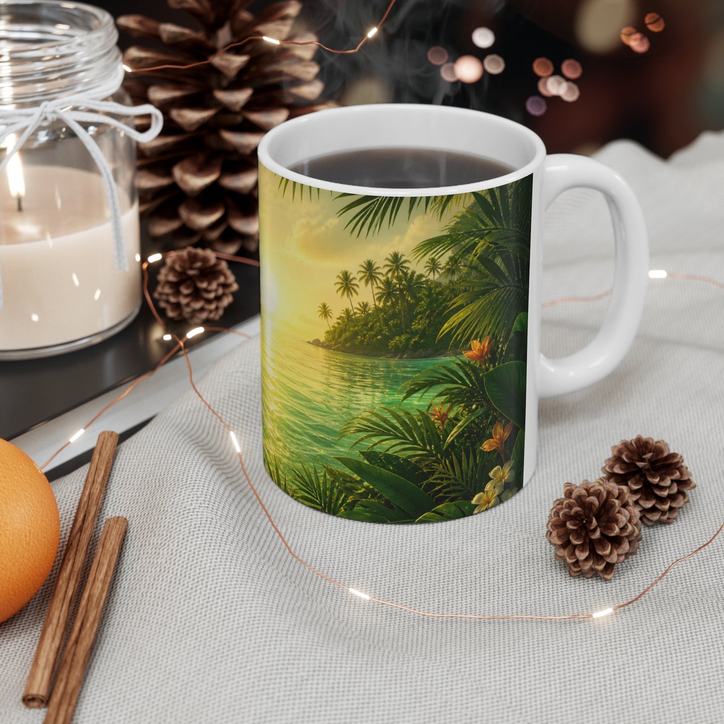 Tasse Lagon Tropical – Mug Plage Paradis Exotique – Cadeau Voyage Homme Femme Enfant 325ml