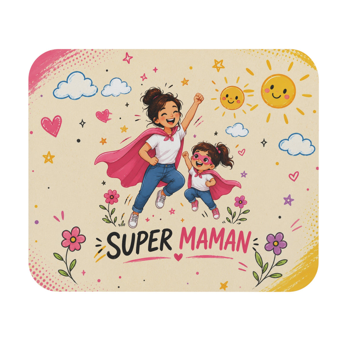 Tapis de Souris 22x18cm Super Maman – Maman et Fille Super-Héroïnes – Cadeau Maman Original