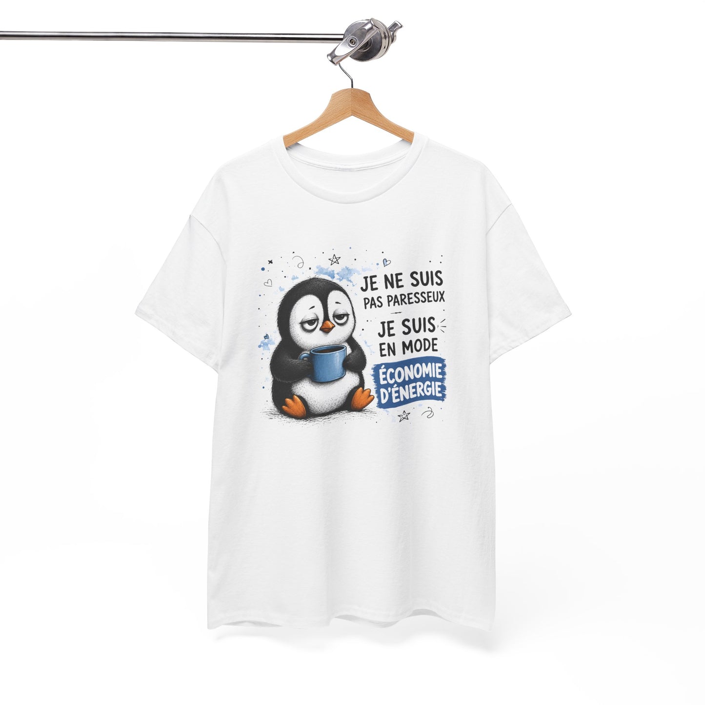 Tee-Shirt Humour Homme et Femme – Pingouin Fatigué Économie d’Énergie – Idée Cadeau Drôle Original Anniversaire