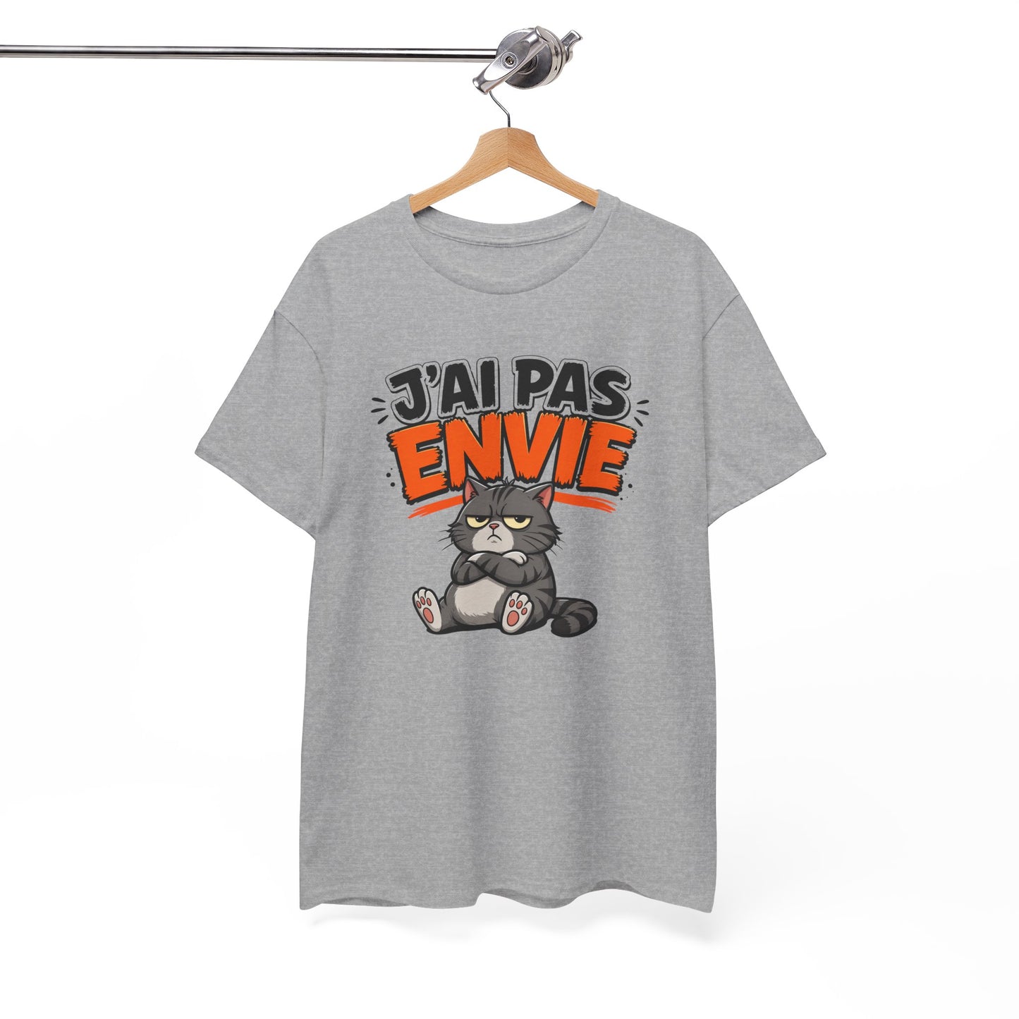 T-Shirt Humour Chat J’ai Pas Envie – Tee Shirt Drôle Adulte Mauvaise Humeur Flemme Travail Citation Fun Idée Cadeau Collègue Homme Femme