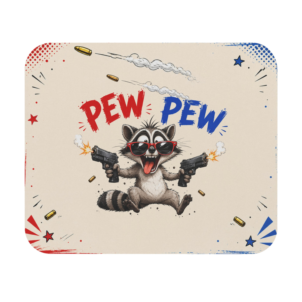 Tapis de Souris 22x18 cm Raton Laveur Pew Pew – Design Humour Déjanté Drôle – Cadeau Original Homme Femme