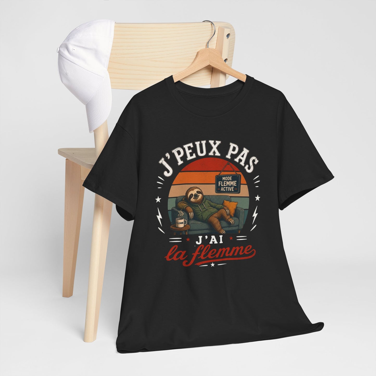 T-Shirt J’Peux Pas J’Ai La Flemme – Tee Shirt Humour Paresseux Vintage – Cadeau Détente Relaxation Repos Fainéant Homme Femme