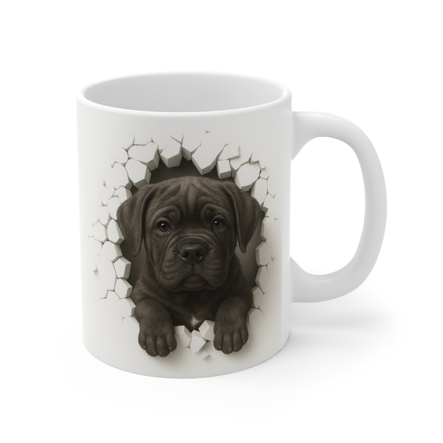 Mug Chiot Effet Mur Cassé – Tasse Chien 3D Trompe-l’œil – Cadeau Original Amoureux des Chiens