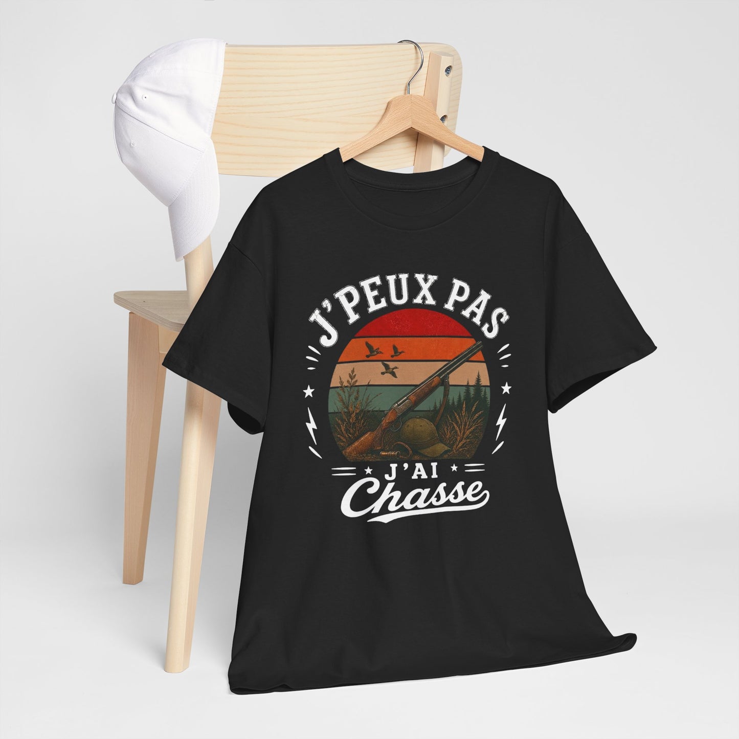 T-Shirt J’Peux Pas J’Ai Chasse – Tee Shirt Humour Chasseur Vintage – Cadeau Passion Nature Homme
