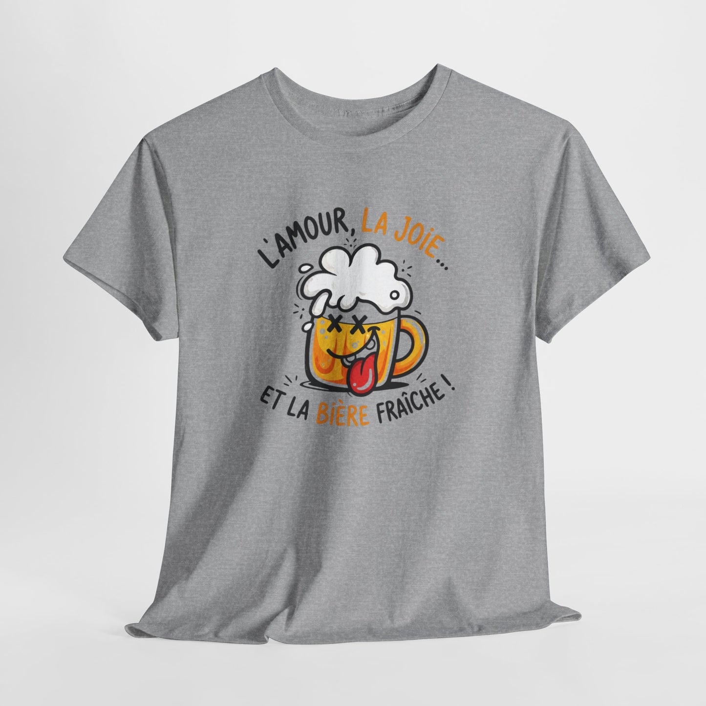 T-Shirt Humour Bière – L’Amour La Joie et la Bière Fraîche – Cadeau Drôle Apéro Homme Femme