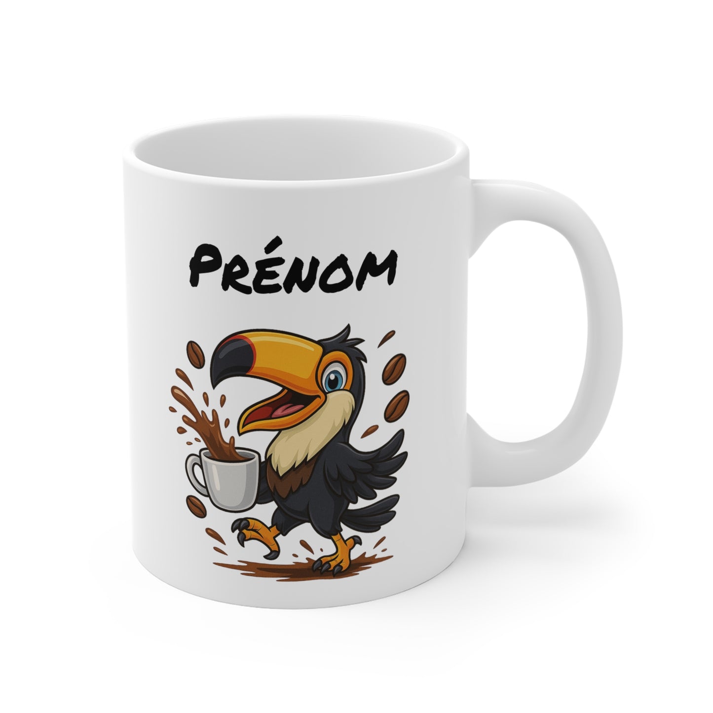 Tasse Personnalisable Toucan Café – Mug Prénom Oiseau Tropical Cartoon Céramique 325ml – Cadeau