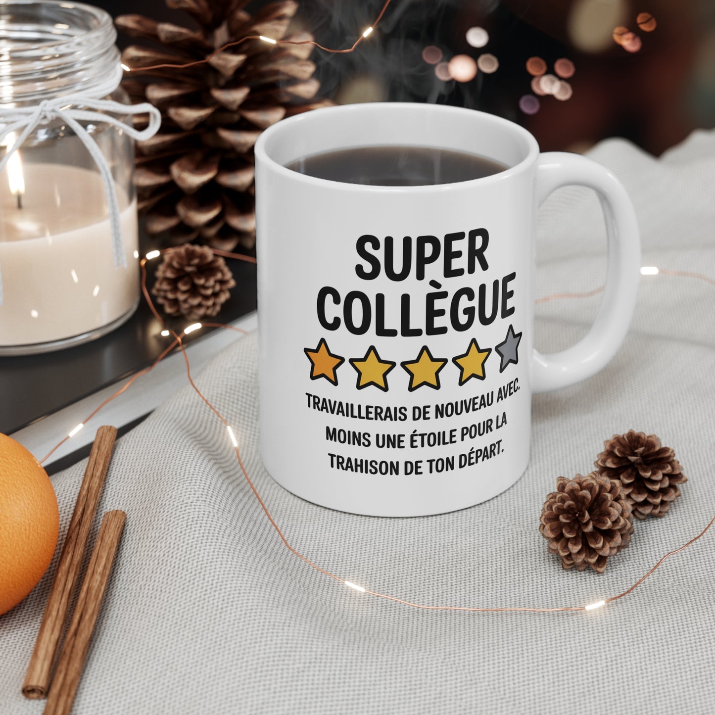 Mug Drôle Collègue – « Super collègue, 4 étoiles » – Cadeau Humour Départ, Pot de Départ, Bureau 325ml