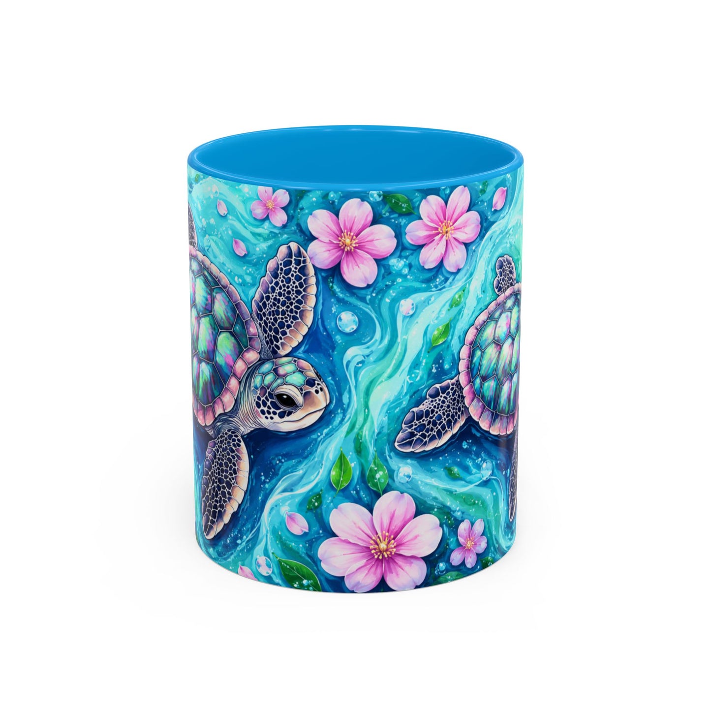 Tasse Tortue Marine Tropicale – Mug Océan et Fleurs Pastel – Cadeau Nature Mer 325ml