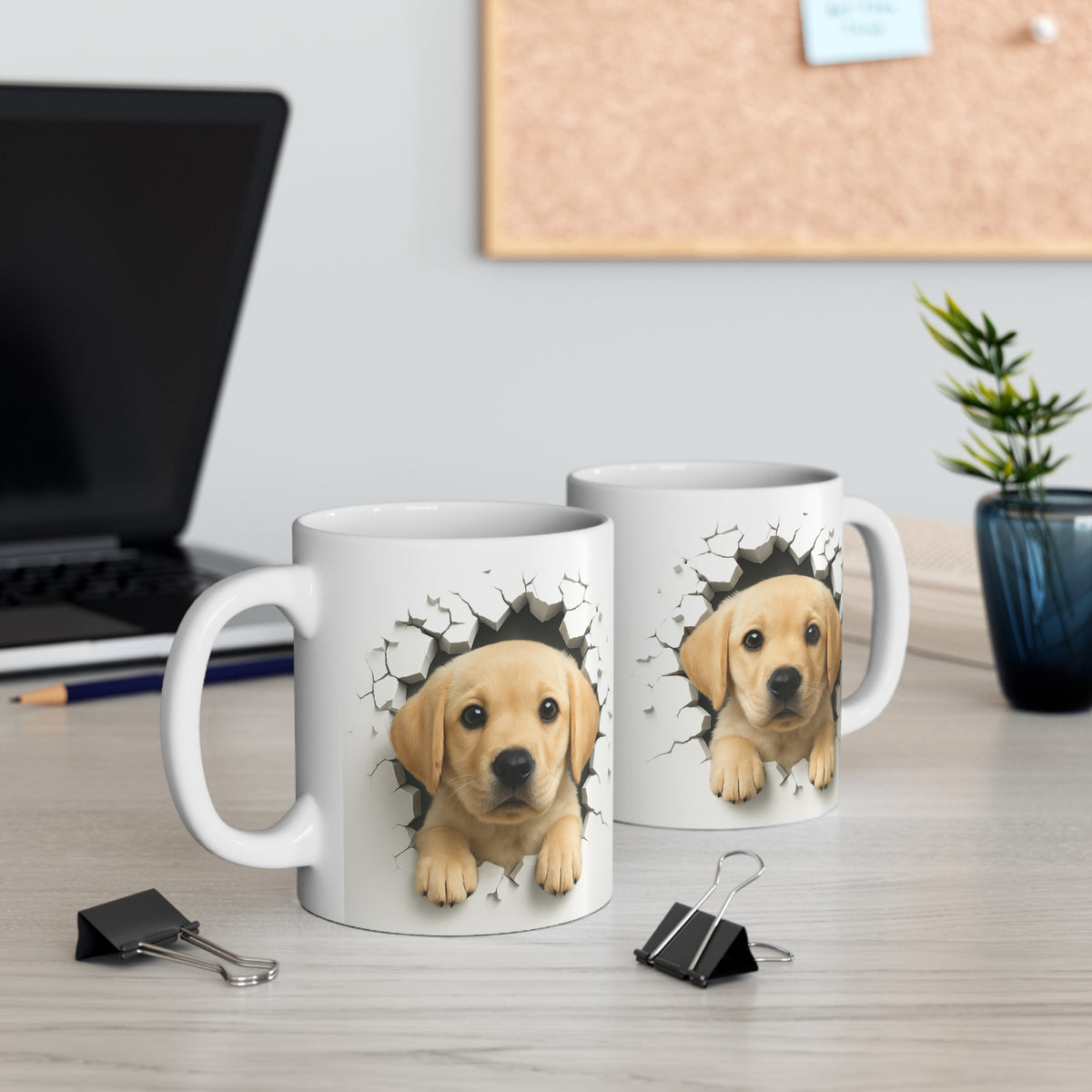 Mug Chiot Labrador Sable Effet Mur Cassé – Tasse Chien 3D Trompe-l’œil – Cadeau Original Amoureux du Labrador