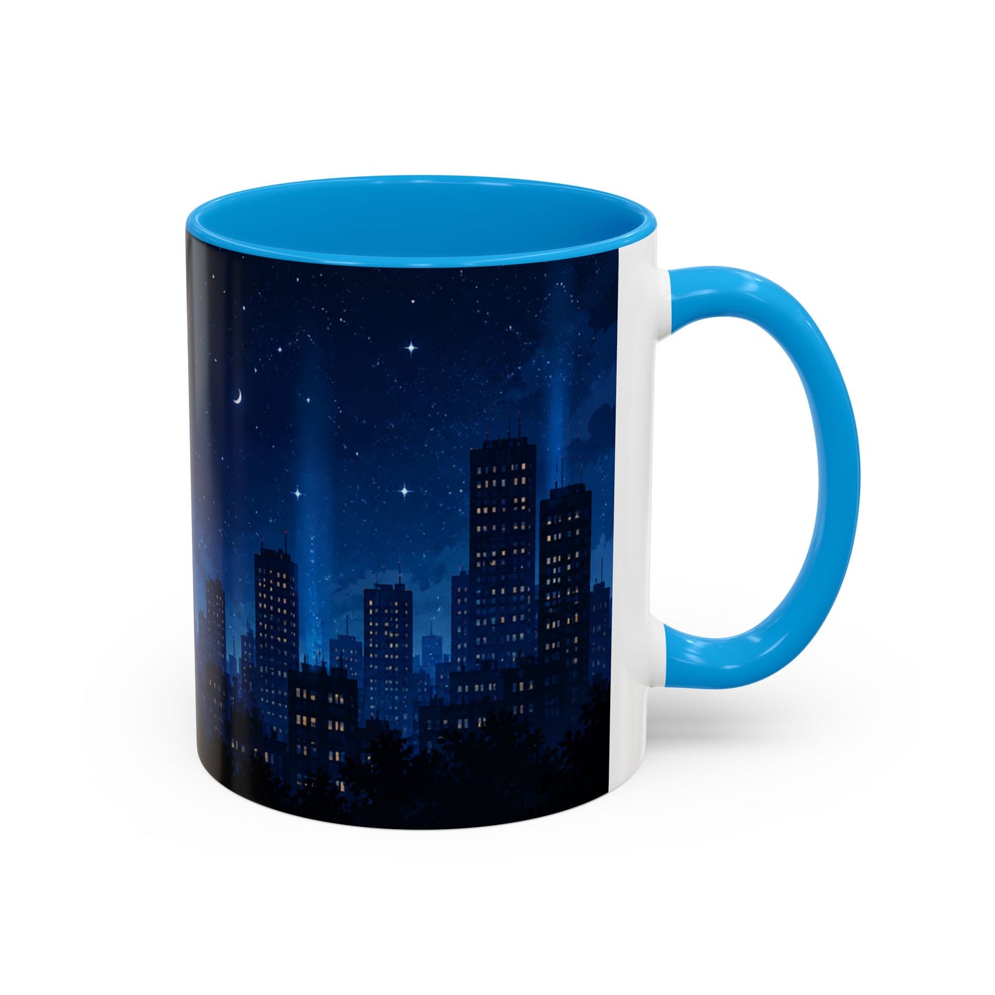 Tasse Ville de Nuit et Étoiles – Mug Skyline Urbain et Ciel Nocturne – Design Moderne Relaxant – Céramique 325ml