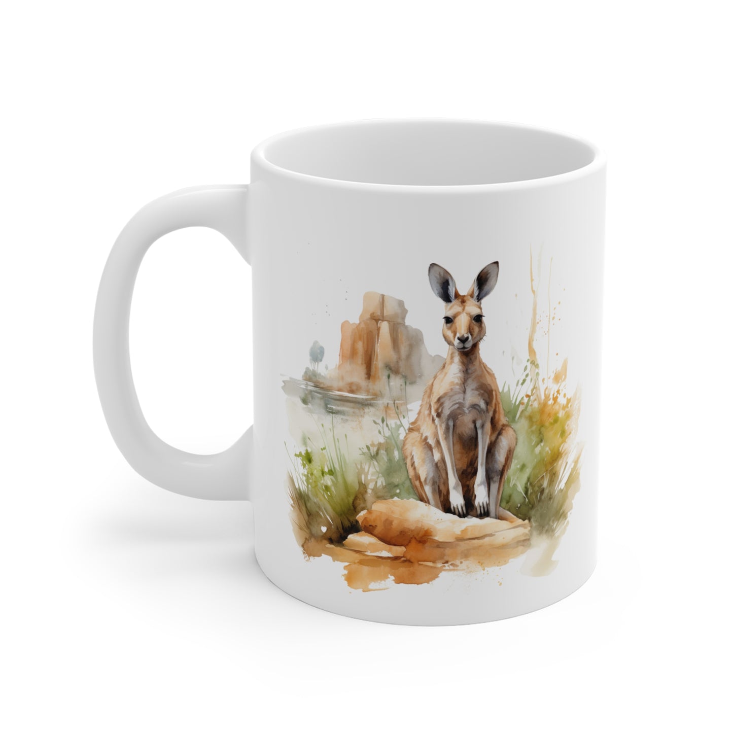 Mug Kangourou Aquarelle Australie – Tasse Nature et Animaux Sauvages – Cadeau Original Céramique 325ml