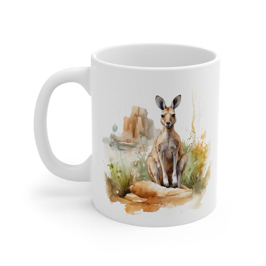 Mug Kangourou Aquarelle Australie – Tasse Nature et Animaux Sauvages – Cadeau Original Céramique 325ml
