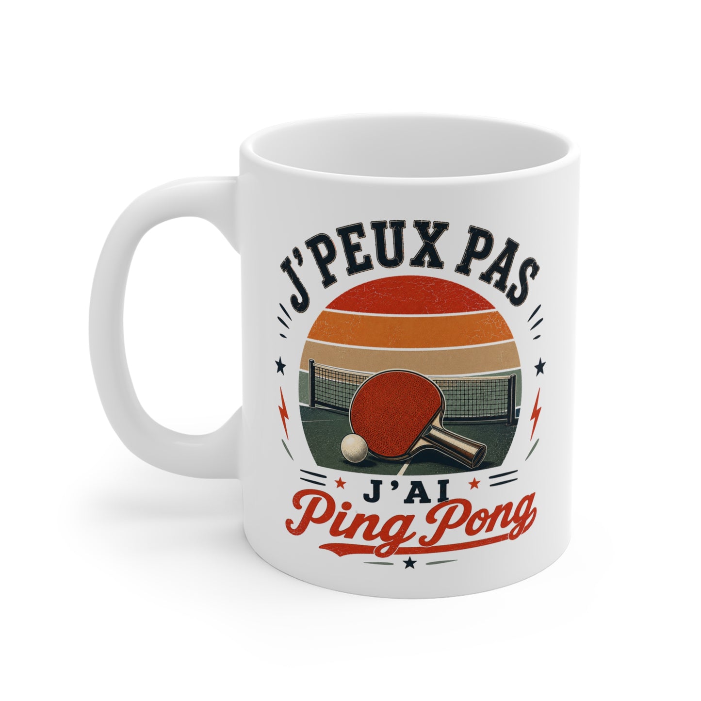 Tasse J’Peux Pas J’Ai Ping Pong – Mug Humour Tennis de Table Vintage – Cadeau Sport Homme Femme 325ml