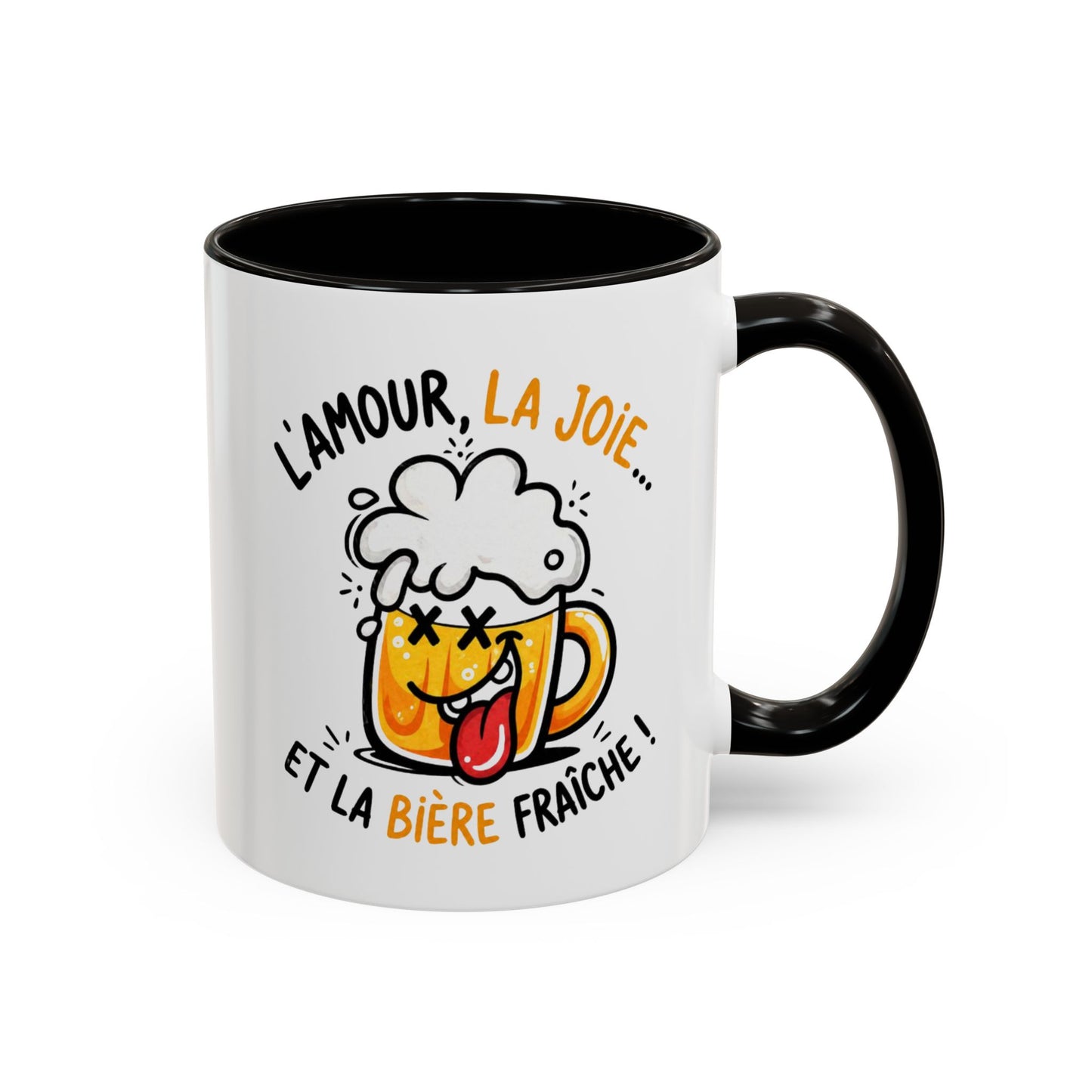 Mug Humour Bière – L’Amour La Joie Et La Bière Fraîche – Tasse Drôle Cadeau Original Fun Céramique 325ml