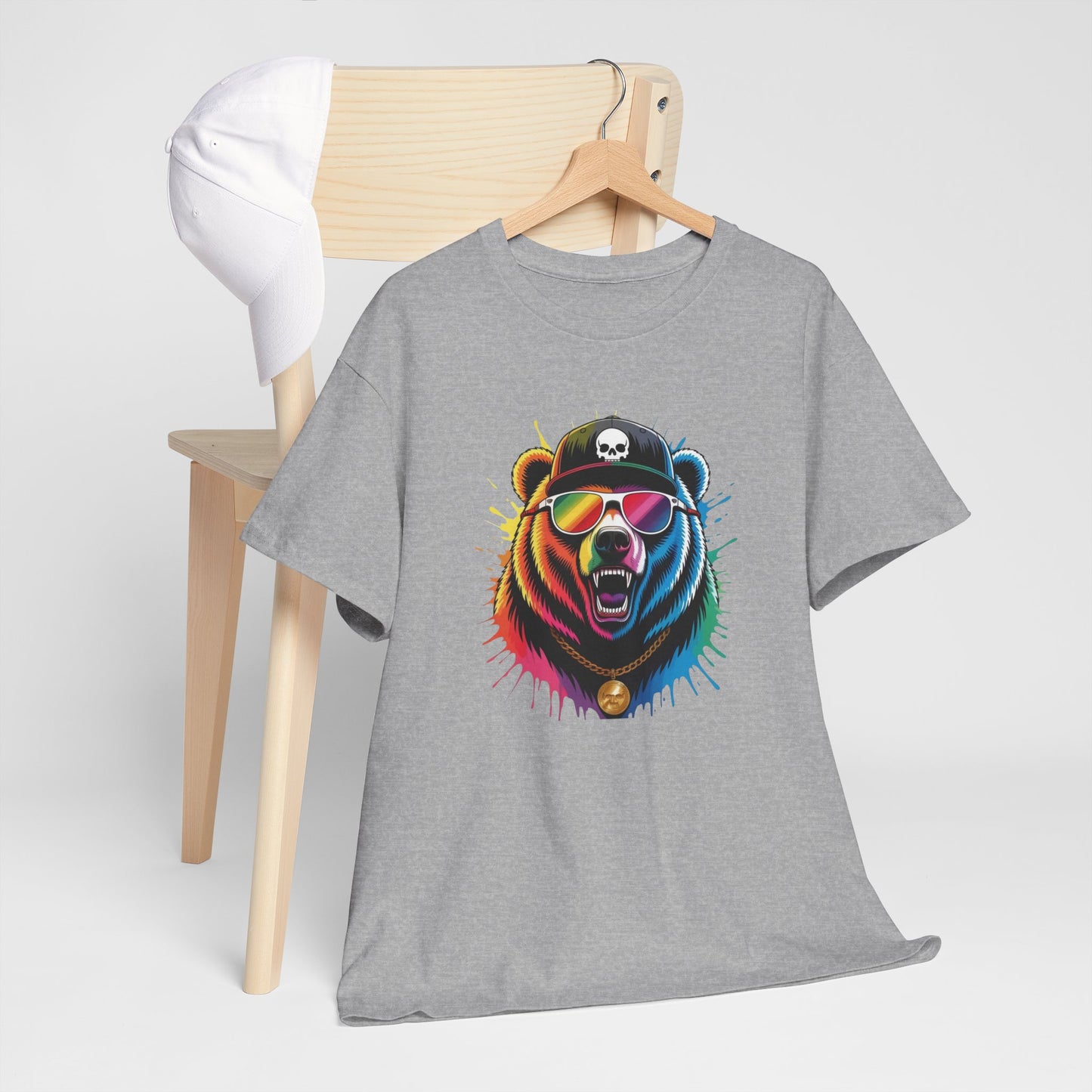 T-Shirt Ours Stylé Lunettes Colorées – Tee Shirt Bear Streetwear – Cadeau Original Hip Hop Noir Blanc Gris