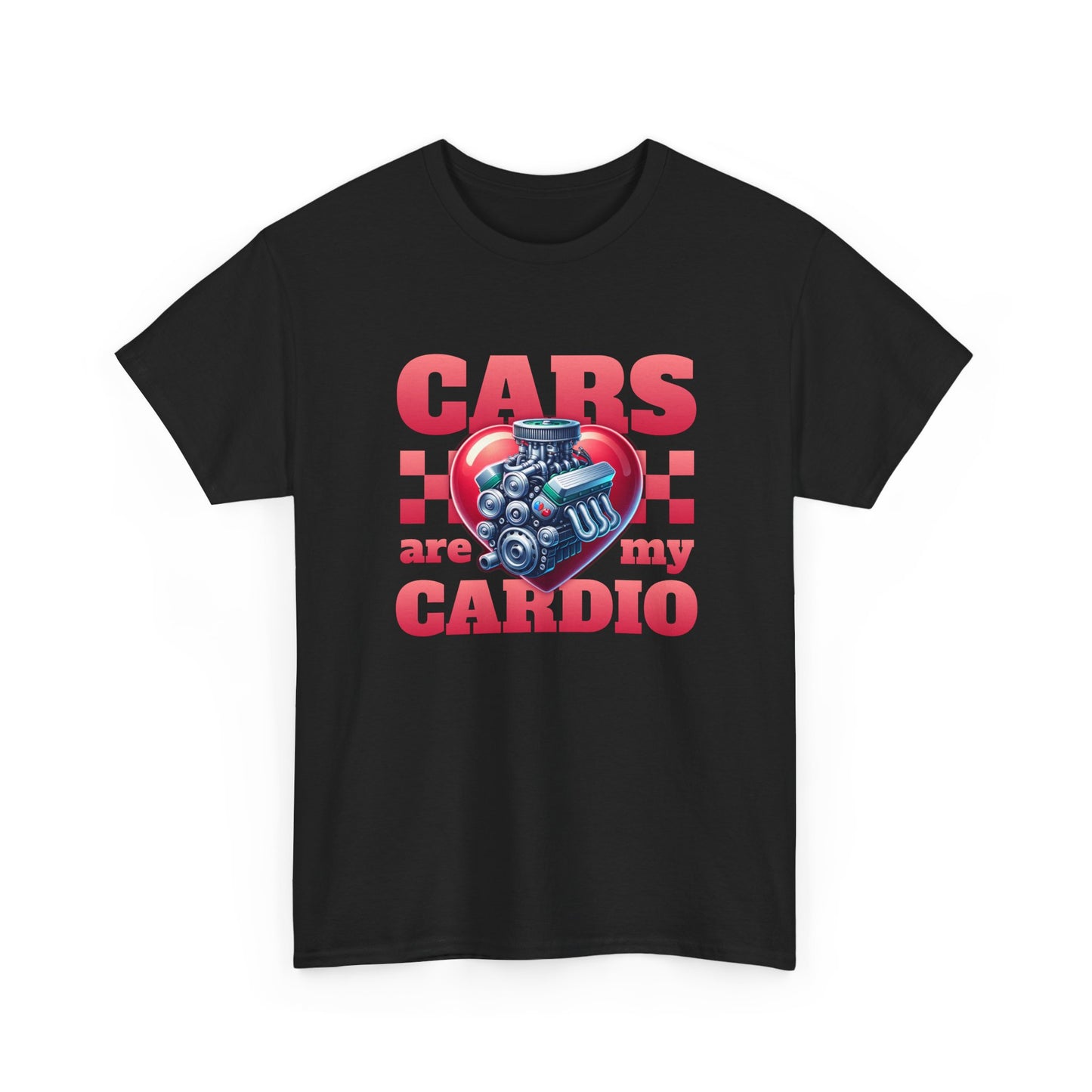 T-Shirt Cars Are My Cardio Homme Femme – Tee Shirt Moteur Cœur Voiture – Cadeau Passion Auto Mécanique Noir Blanc Gris