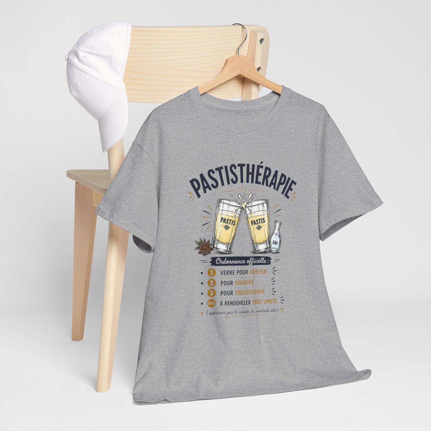 T-Shirt Pastis Thérapie Homme Femme – Tee Shirt Humour Apéro Pastis – Cadeau Drôle Soirée Amis Weekend Noir Blanc Gris
