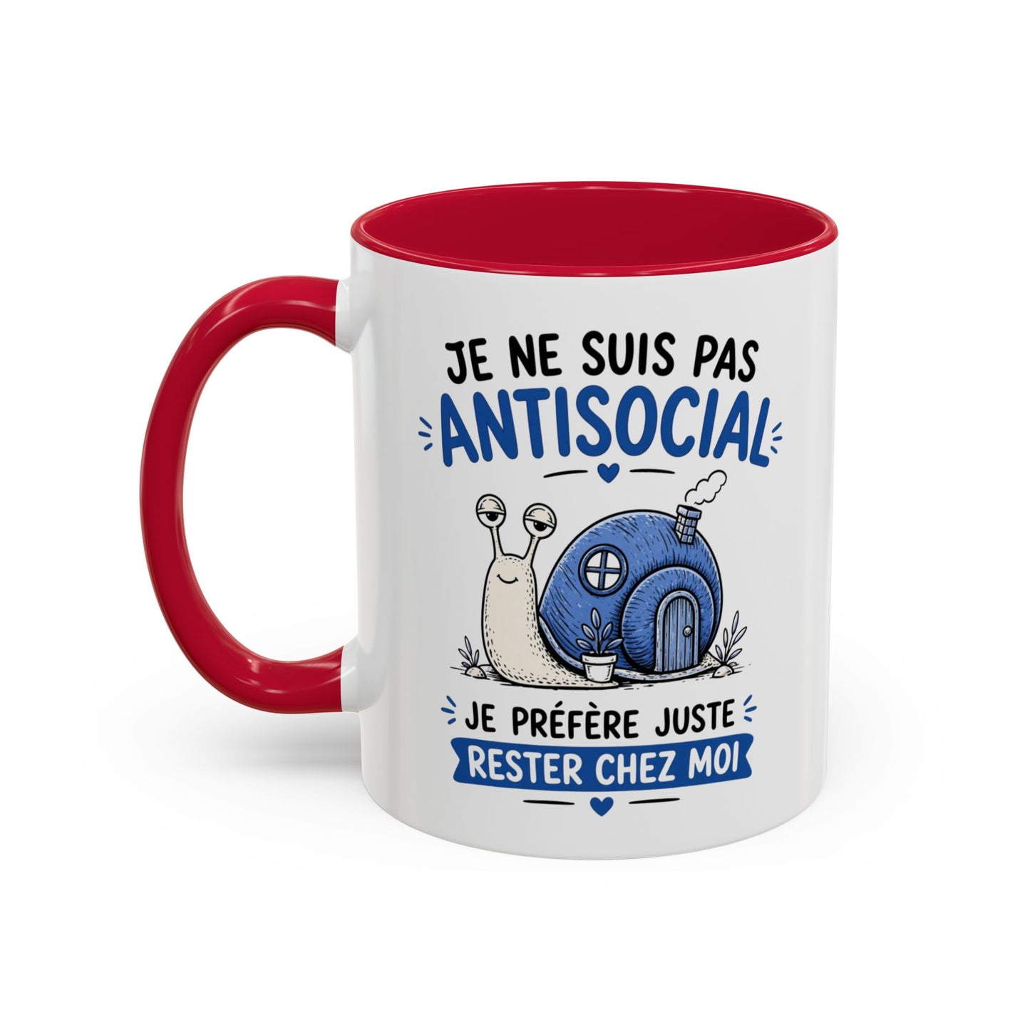 Mug Humour Introverti – Je Ne Suis Pas Antisocial Je Préfère Rester Chez Moi – Tasse Drôle Escargot – Cadeau Original Céramique 325ml Noir Bleu Rouge